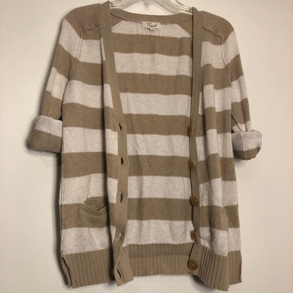 Fossil Long Sleeve Stripe Cardigan White Tan Small - Picture 4 of 8